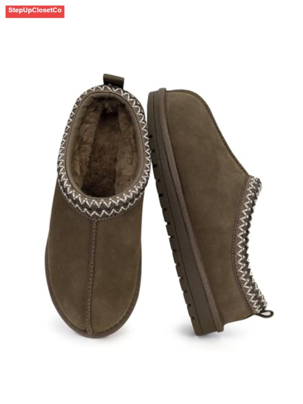 Suede Braided Mini Boots with Fluffy Faux Fur Lining Ankle Slippers